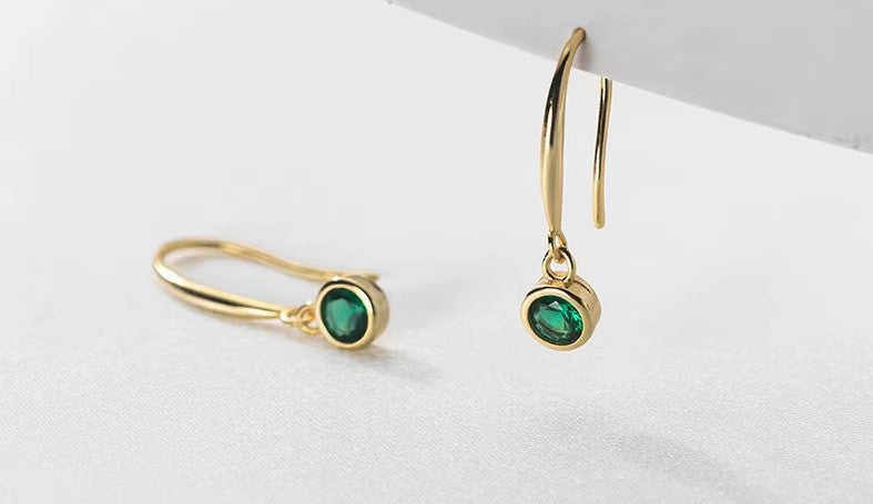 Emerald Green Crystal Gold Plated 925 Silver Earrings