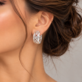 Elegant Silver Crisscross Lattice Hoop Earrings