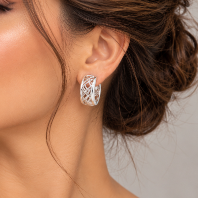 Elegant Silver Crisscross Lattice Hoop Earrings