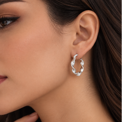 Textured Silver Hoop Earrings