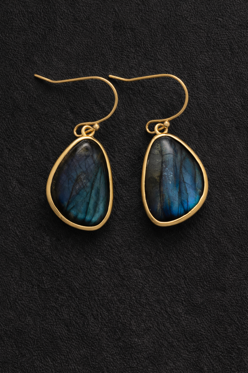 Labradorite Teardrop Earrings – Gold-Framed Blue Flash Gemstone Dangle Earrings for Women
