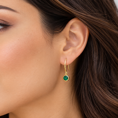 Emerald Green Crystal Gold Plated 925 Silver Earrings