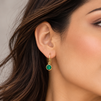Emerald Green Crystal Gold Plated 925 Silver Earrings
