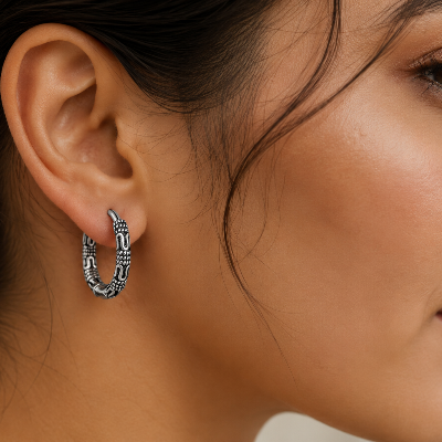 Vintage Look 925 Sterling Silver Hoop Earrings